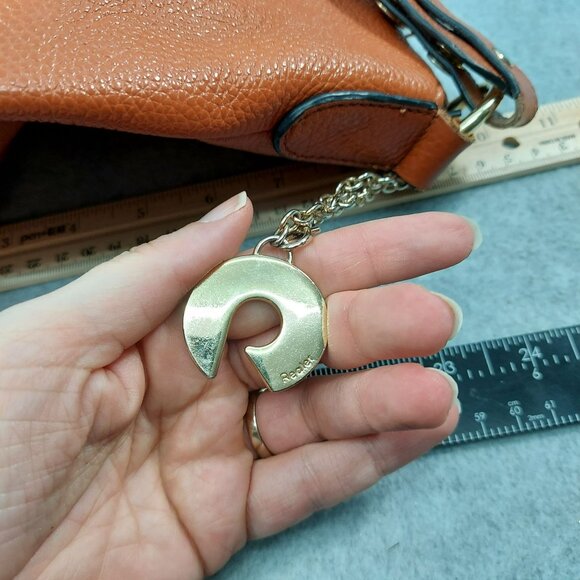 Realer Brown Pebbled Faux Leather Hobo Shoulder Bag With Gold Accents - Picture 5 of 11